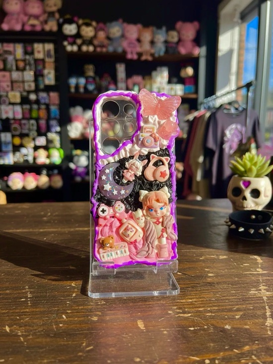 Hand Crafted Other - Pink Decorative Decoden Phone Case - Cute Kawaii Anime Girl Design